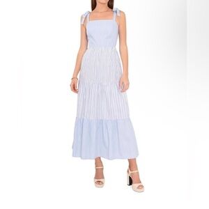 ‼️S O L D‼️Tiered Blue Striped Dress, L
